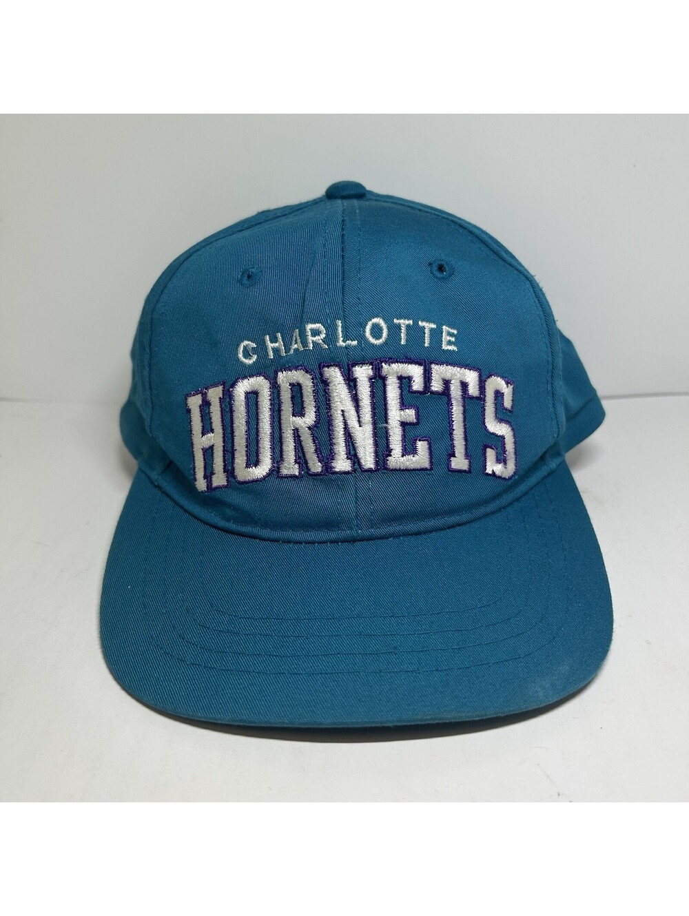 VINTAGE Charlotte Hornets Teal Purple Starter Snapback Arch Script OS
